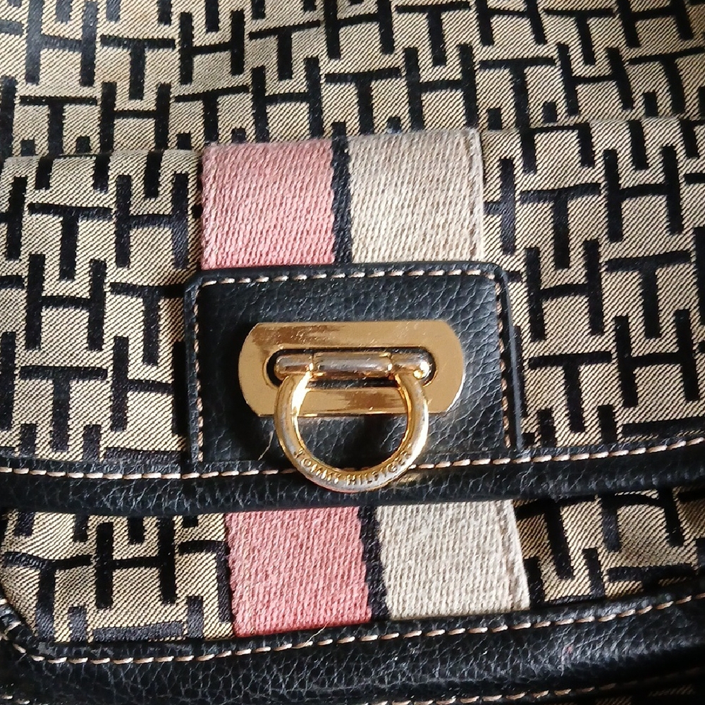 Tommy Hilfiger Black and Pink Crossbody Bag with Gold Hardware